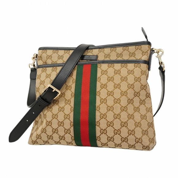 Gucci Shoulder Bag GG Canvas/Sherry Line 388926 Canvas Black Brown Gold Hardware - Picture 1 of 10
